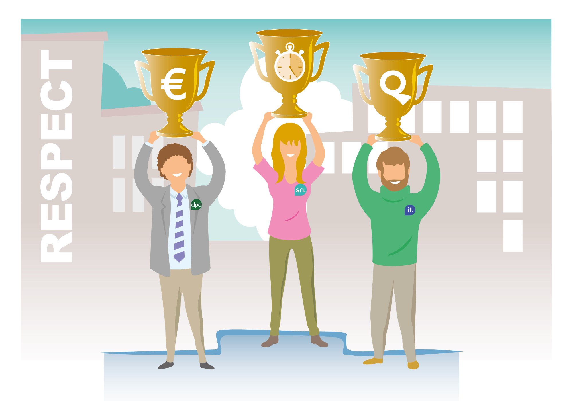 Collaborateurs EXTERN illustrant le respect — reconnaître la contribution de chacun
